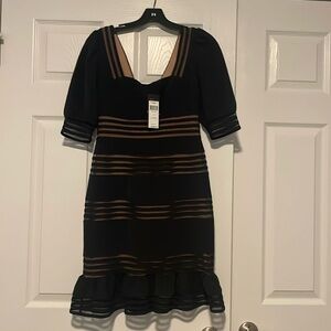 BCBG Maxazria Black Puff Sleeve Midi Dress size 2